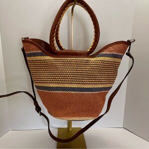 Patricia Nash Gianna Satchel – Orange Multi Woven Grass Basket Design